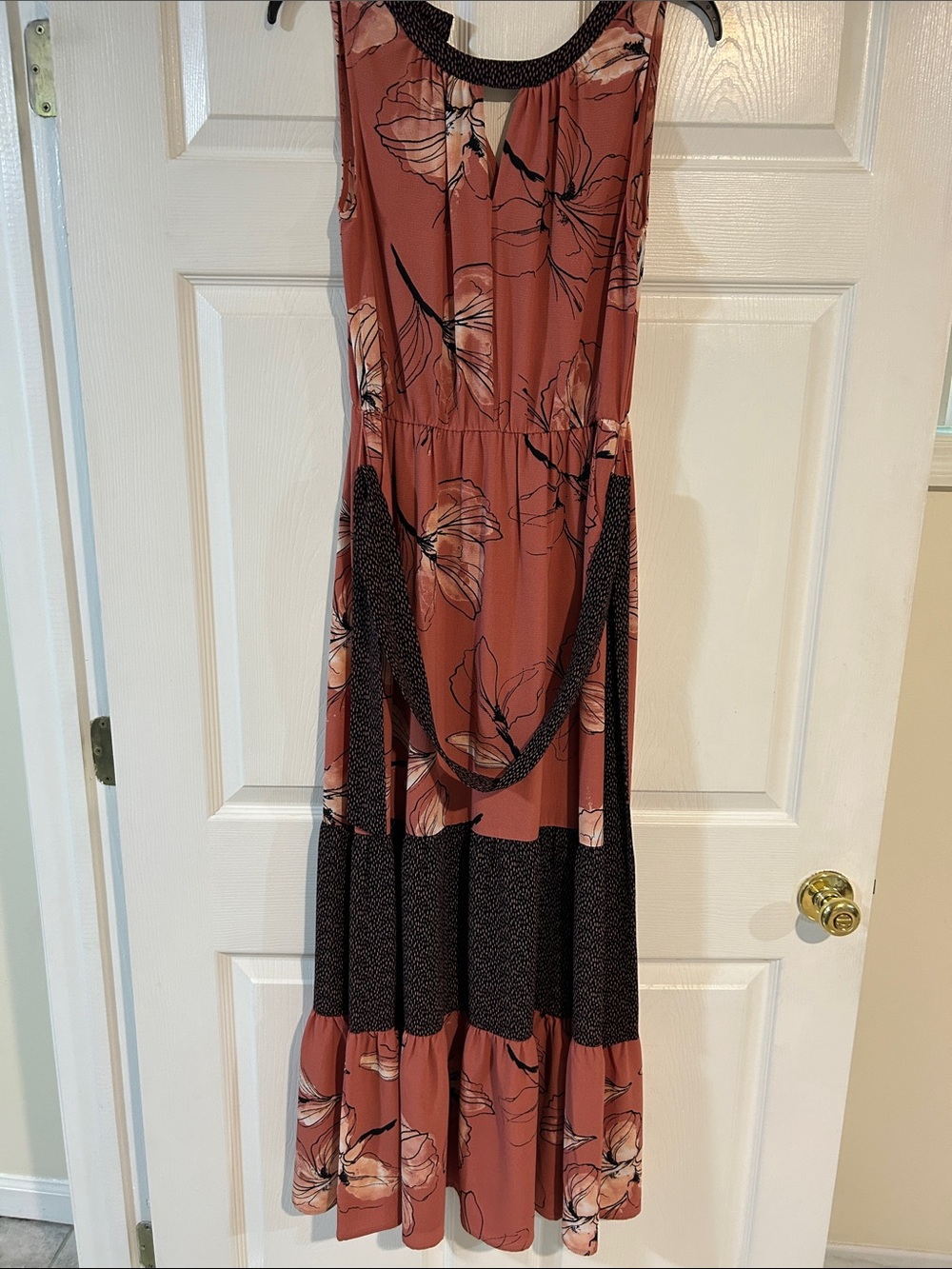 Apt. 9 Rust Floral Tiered Maxi Dress with Black Accents